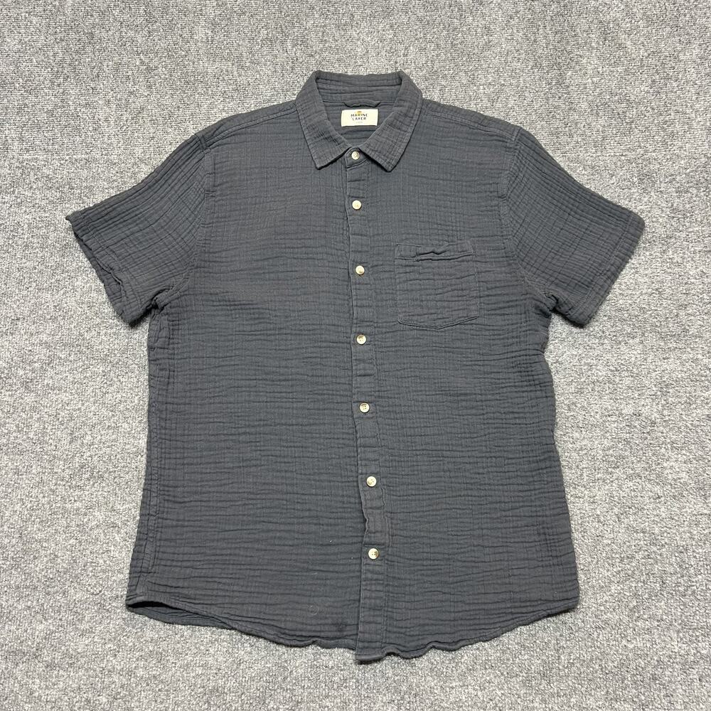 Marine Layer Shirt Mens Large Gray Solid Cotton Button Front Short Sleeve Casual